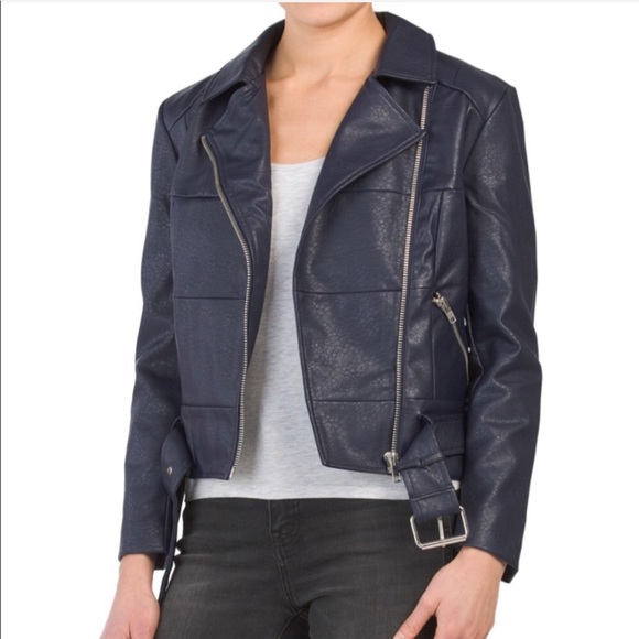 BB Dakota Jackets & Blazers - Navy Blue Leather Jacket